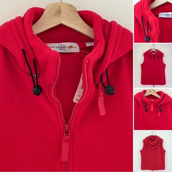Marisa Christina Fleece Vest Removable Hood Full Zip Red Pockets High Neck - Picture 12 of 16
